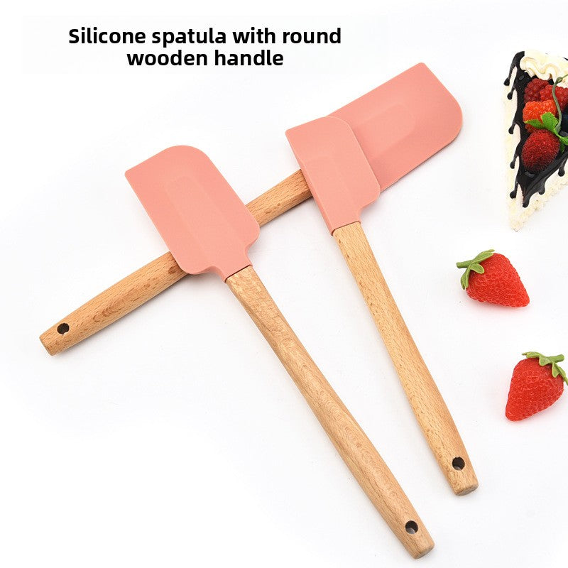 Round wooden handle silicone spatula baking tool