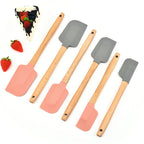 Round wooden handle silicone spatula baking tool